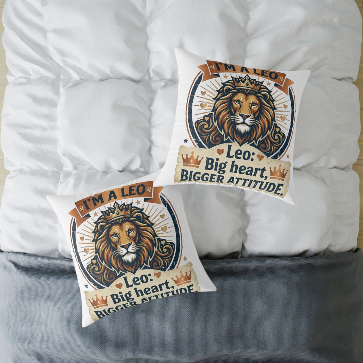 Leo Zodiac Big Heart, Bigger Attitude Square Poly Canvas Pillow