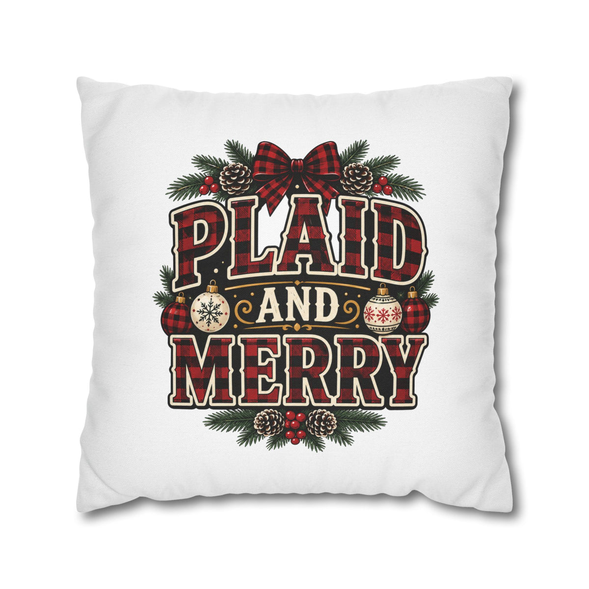 Plaid and Merry Christmas Throw Pillowcase — Festive Buffalo Plaid Holiday Decor