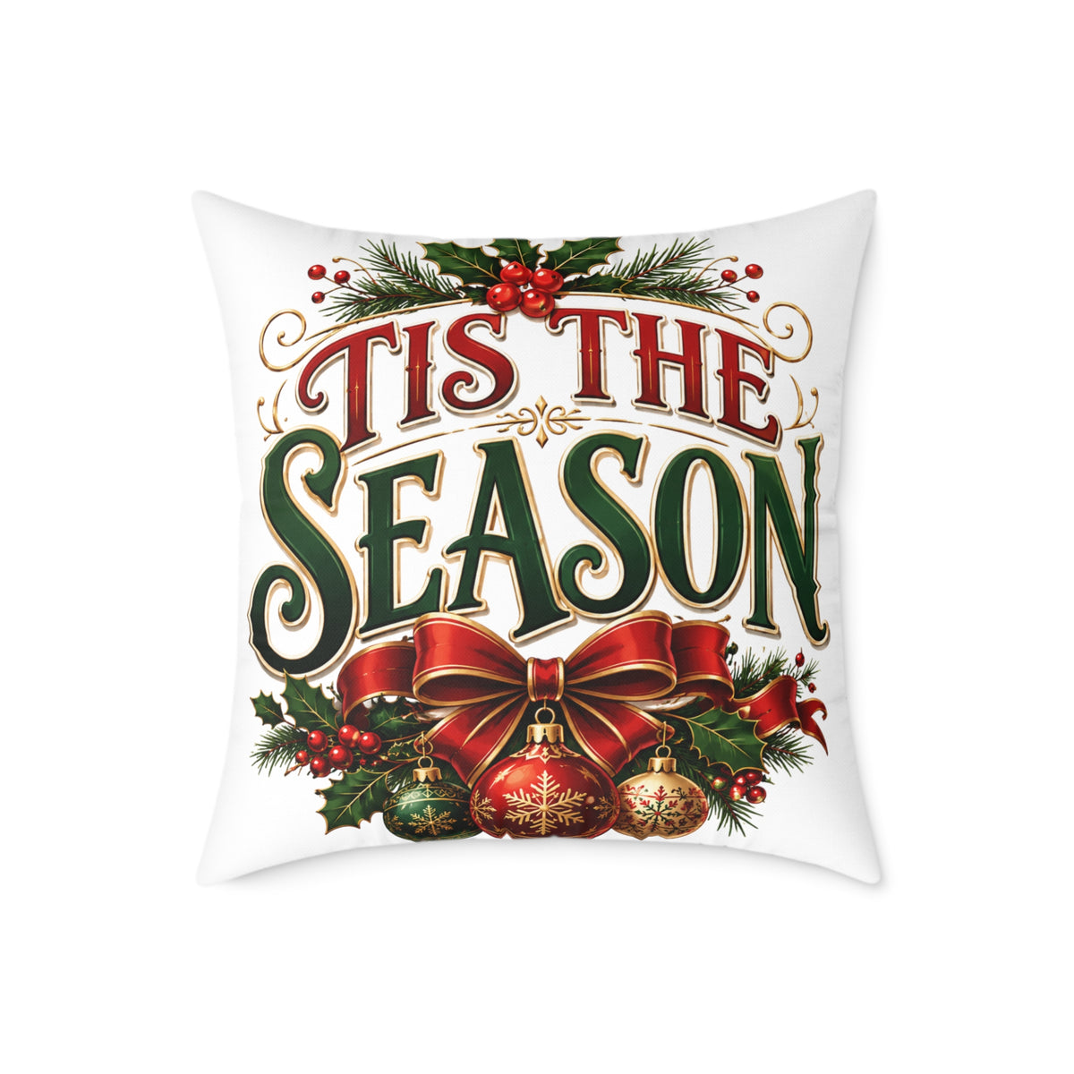 Christmas 'Tis The Season Holiday Throw Pillow – Festive Christmas Decorative Cushion