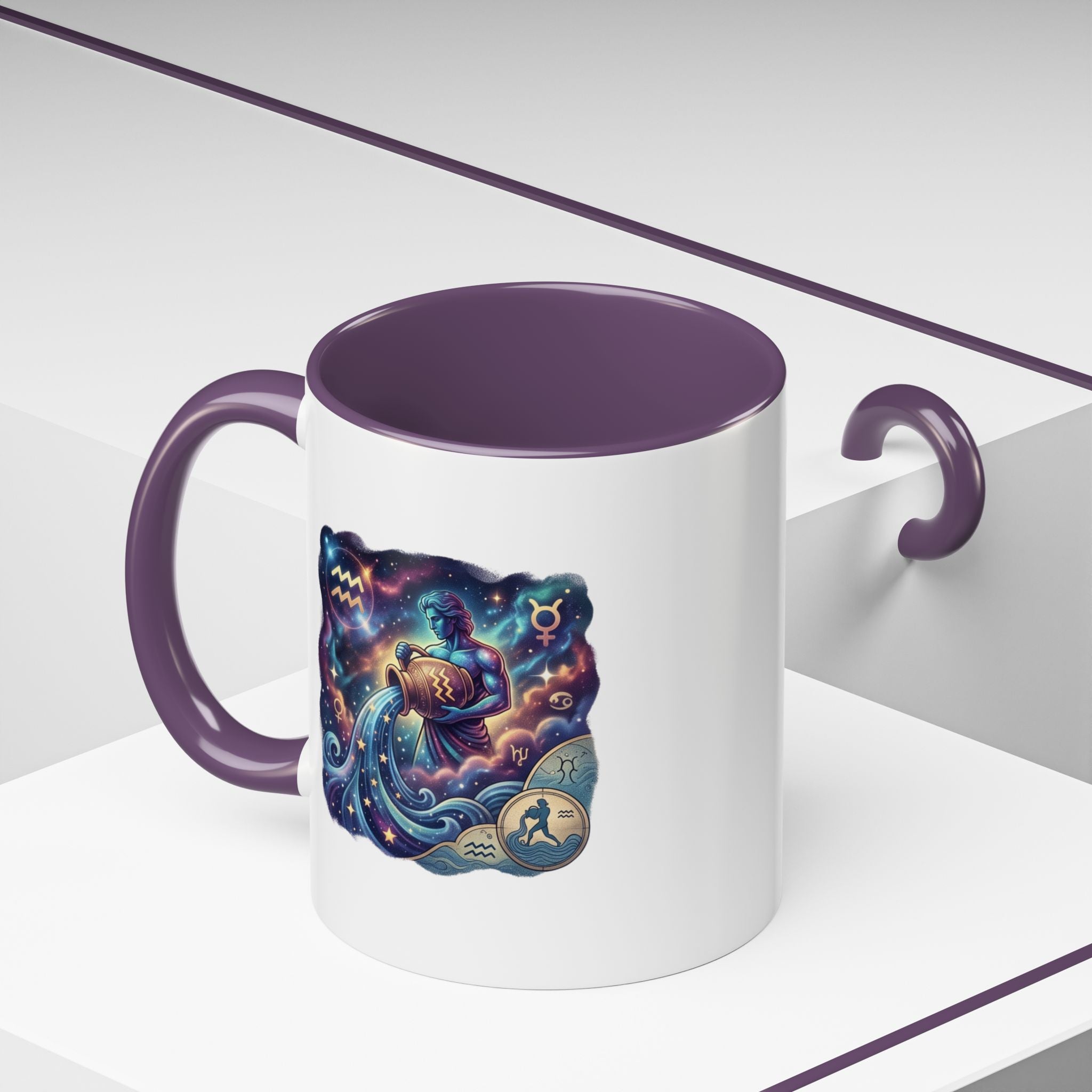 Aquarius Zodiac Coffee Mug — Celestial Water Bearer Accent Mug