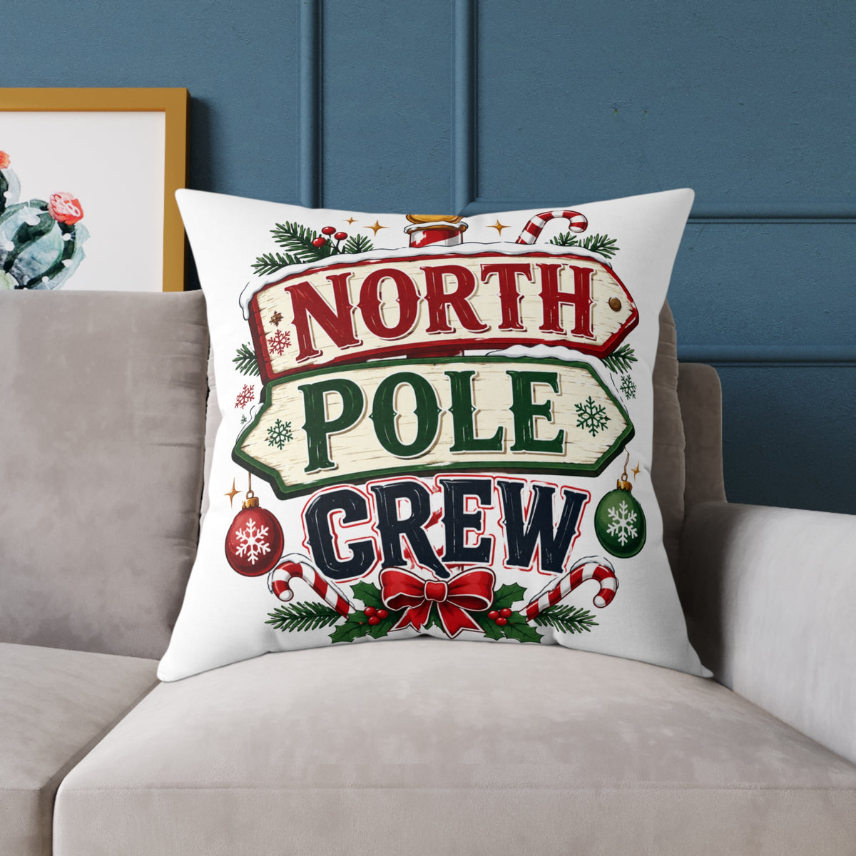 Christmas North Pole Crew Pillow - Christmas Holiday Decorative Throw Pillow