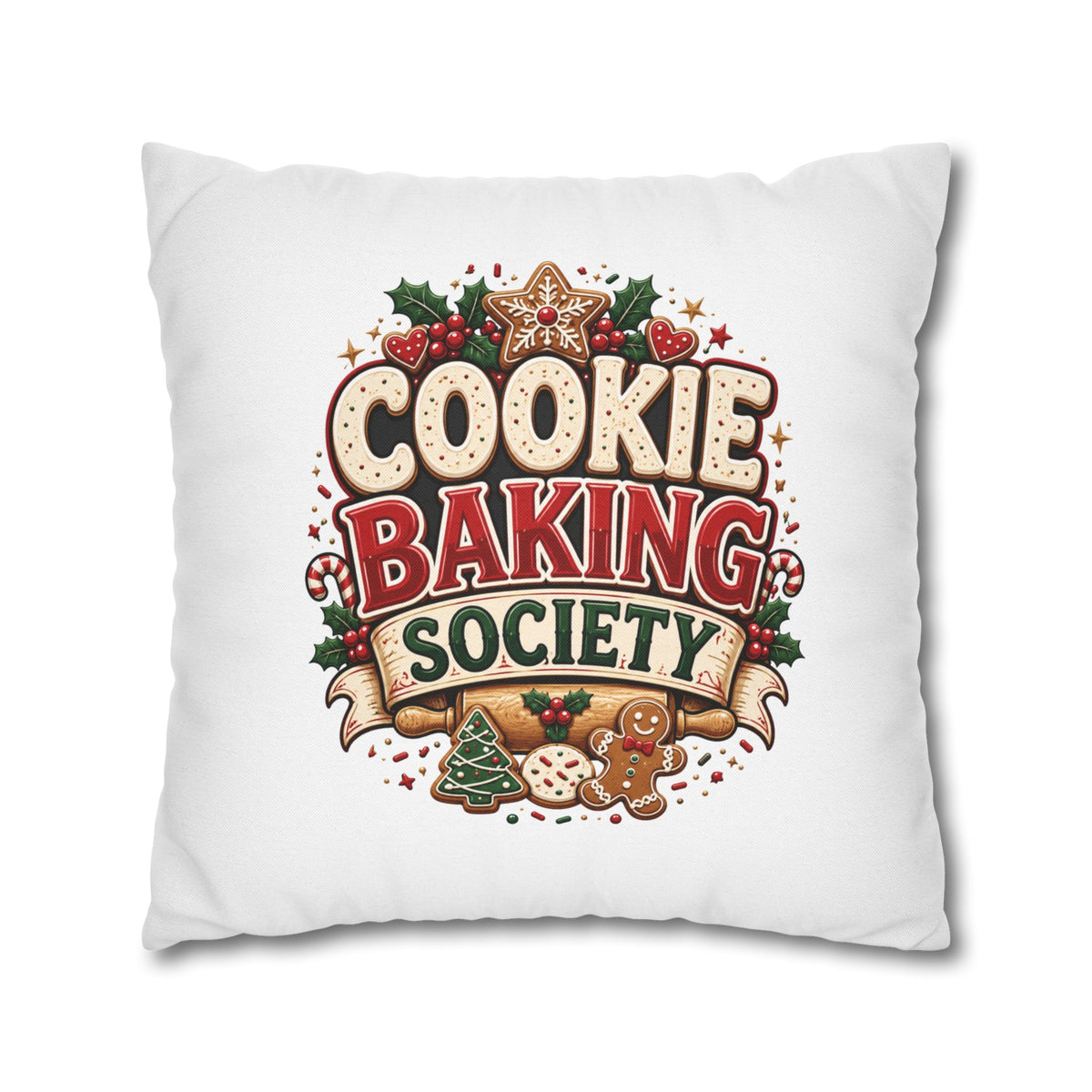 Christmas Cookie Baking Society Pillowcase — Holiday Baking Decorative Throw Pillow Cover