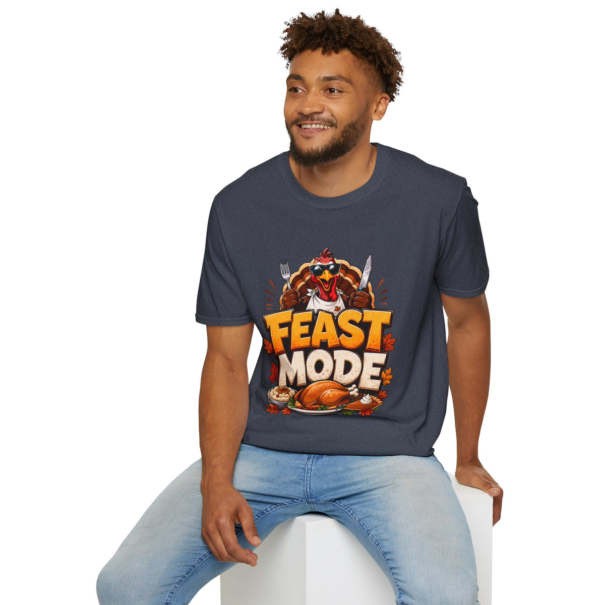 Thanksgiving T-Shirt Feast Mode T-Shirt — Funny Thanksgiving Turkey Graphic Tee