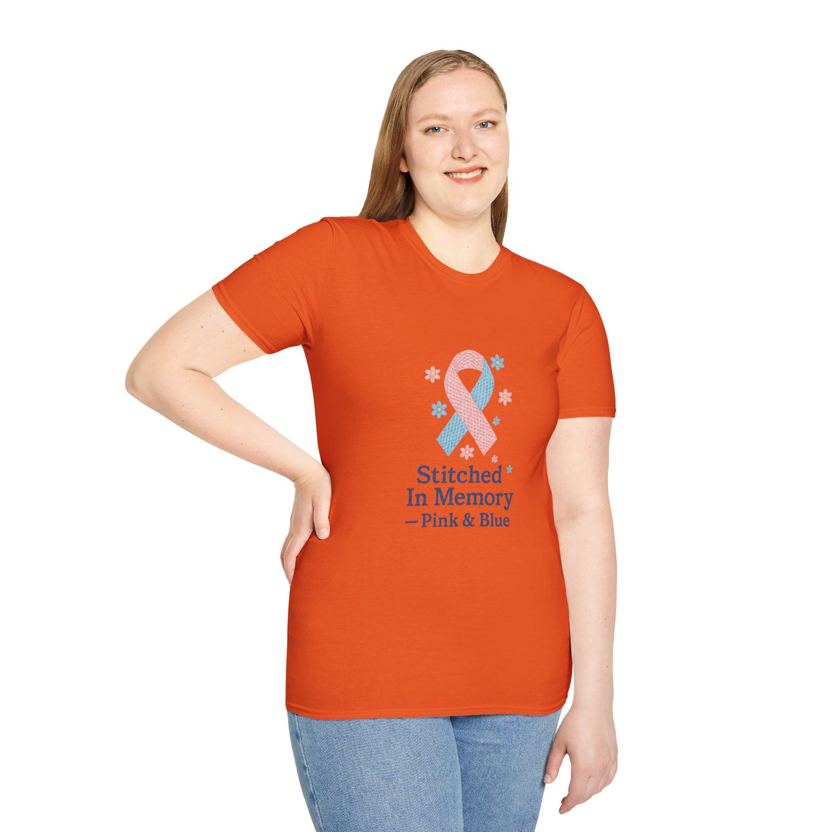 In Memory Pink & Blue Ribbon T-Shirt — "Stitched In Memory" Awareness Tee - Trending Now - October 2026