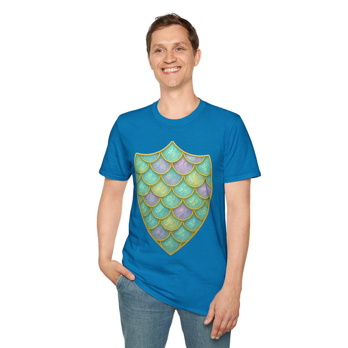 Mermaid Scale Shield T-Shirt — Iridescent Aquamarine Graphic Tee - Trending Now - September 2026