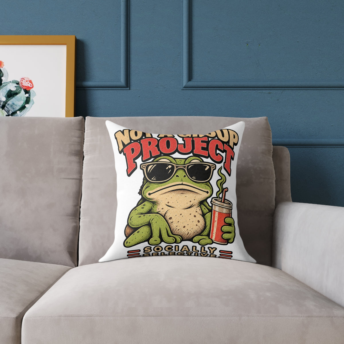 Not a Group Project Frog Pillow — Funny Introvert Decorative Throw Pillow