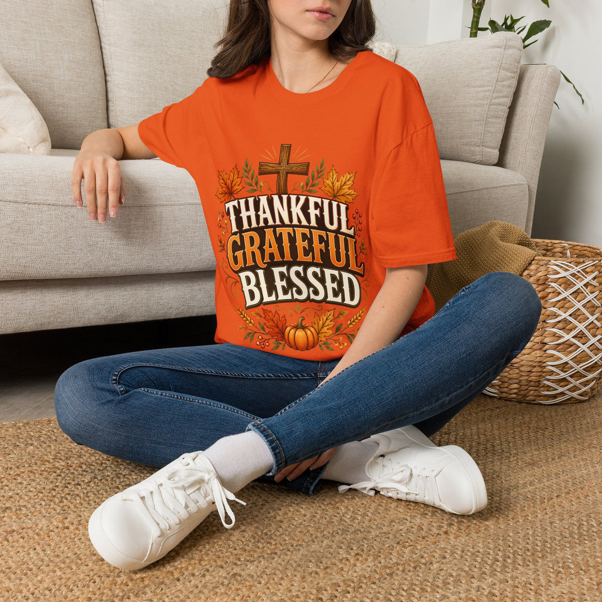 Thanksgiving T-Shirt Thankful Grateful Blessed T-Shirt — Fall Thanksgiving Christian Tee