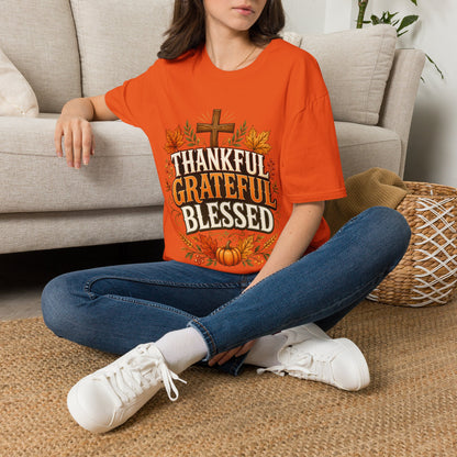 Thankful Grateful Blessed T-Shirt — Fall Thanksgiving Christian Tee