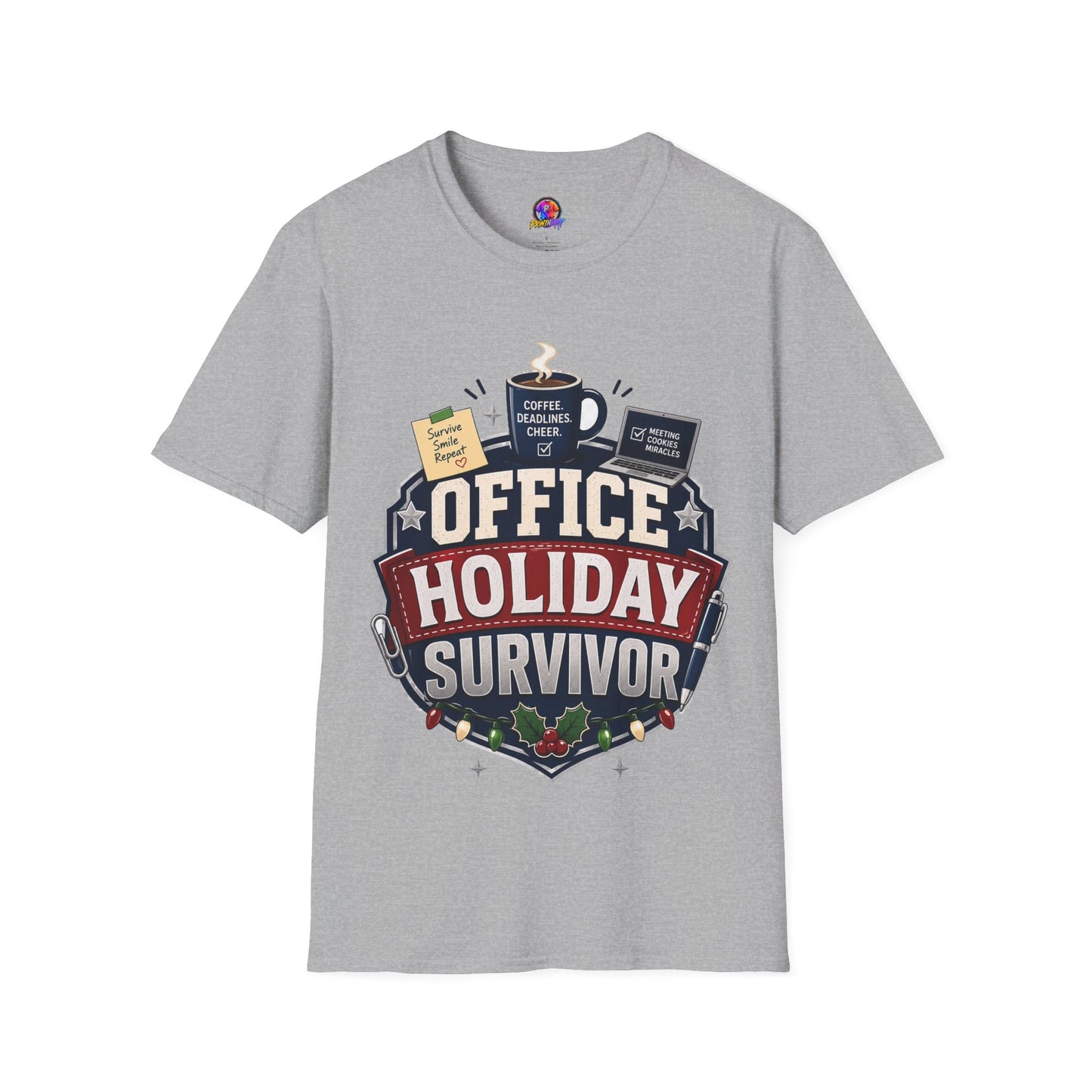 Office Holiday Survivor T-Shirt — Coffee, Deadlines & Cheer Work Shirt