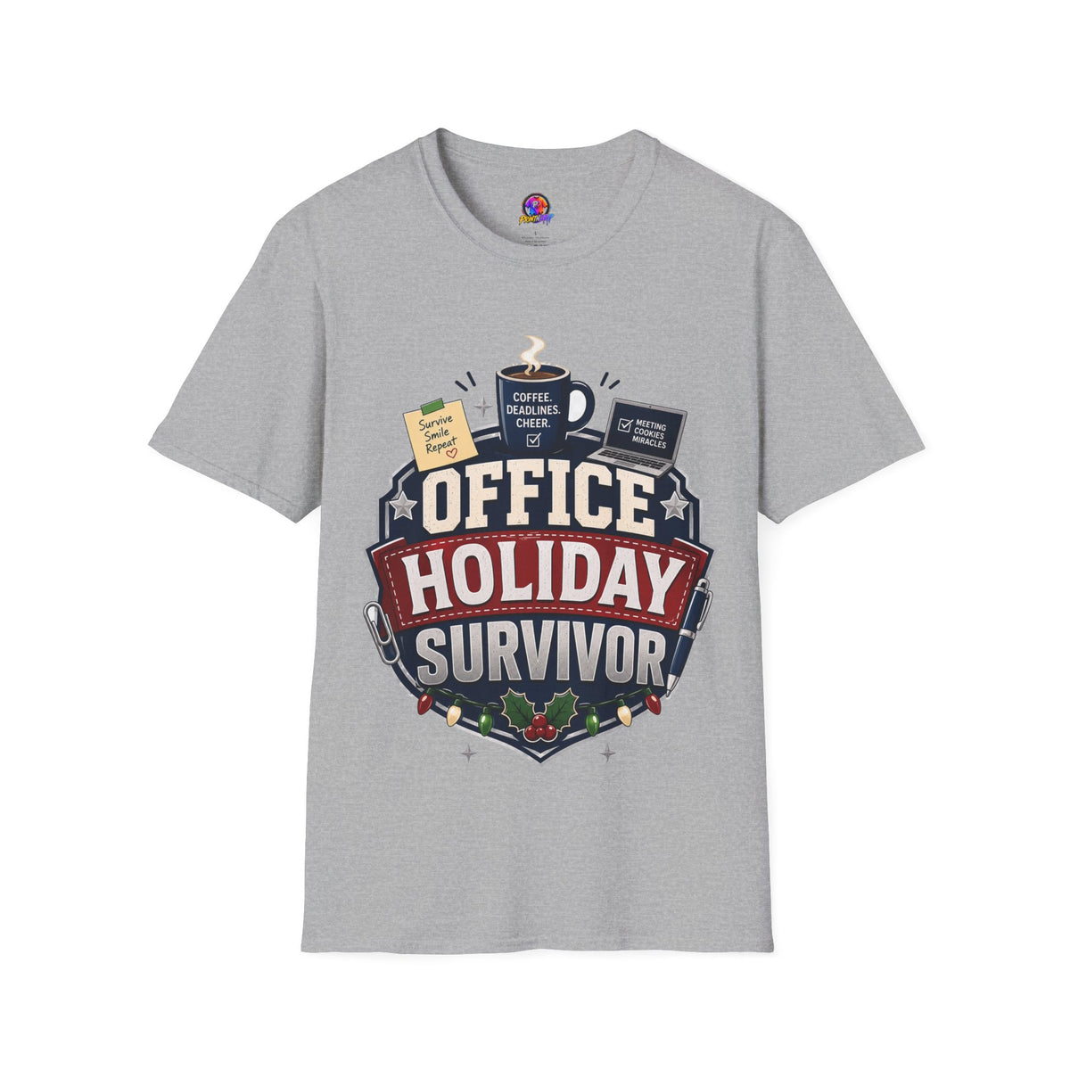 Office Holiday Survivor T-Shirt — Coffee, Deadlines & Cheer Work Shirt