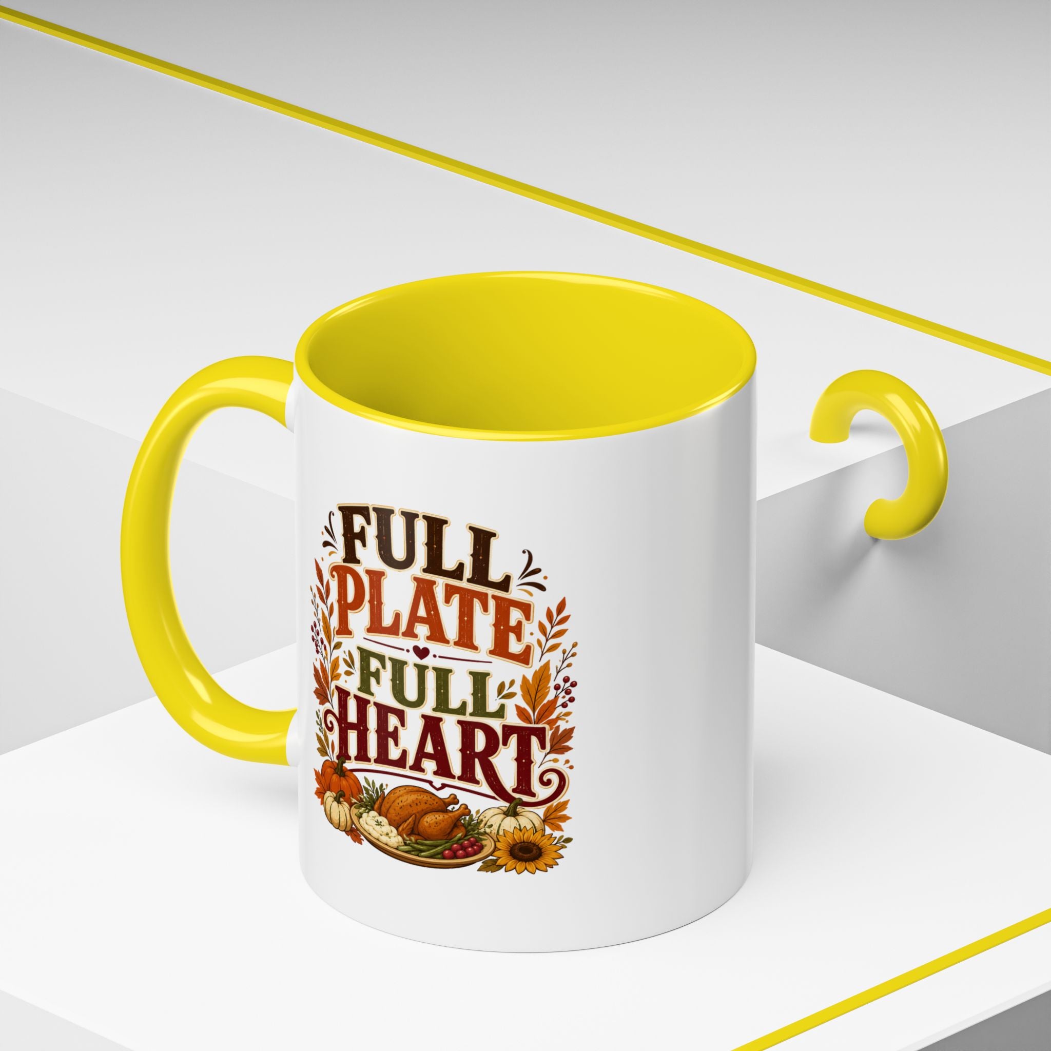 Thanksgiving Mug Full Plate Full Heart Accent Coffee Mug — Fall Thanksgiving Harvest Tea Cup