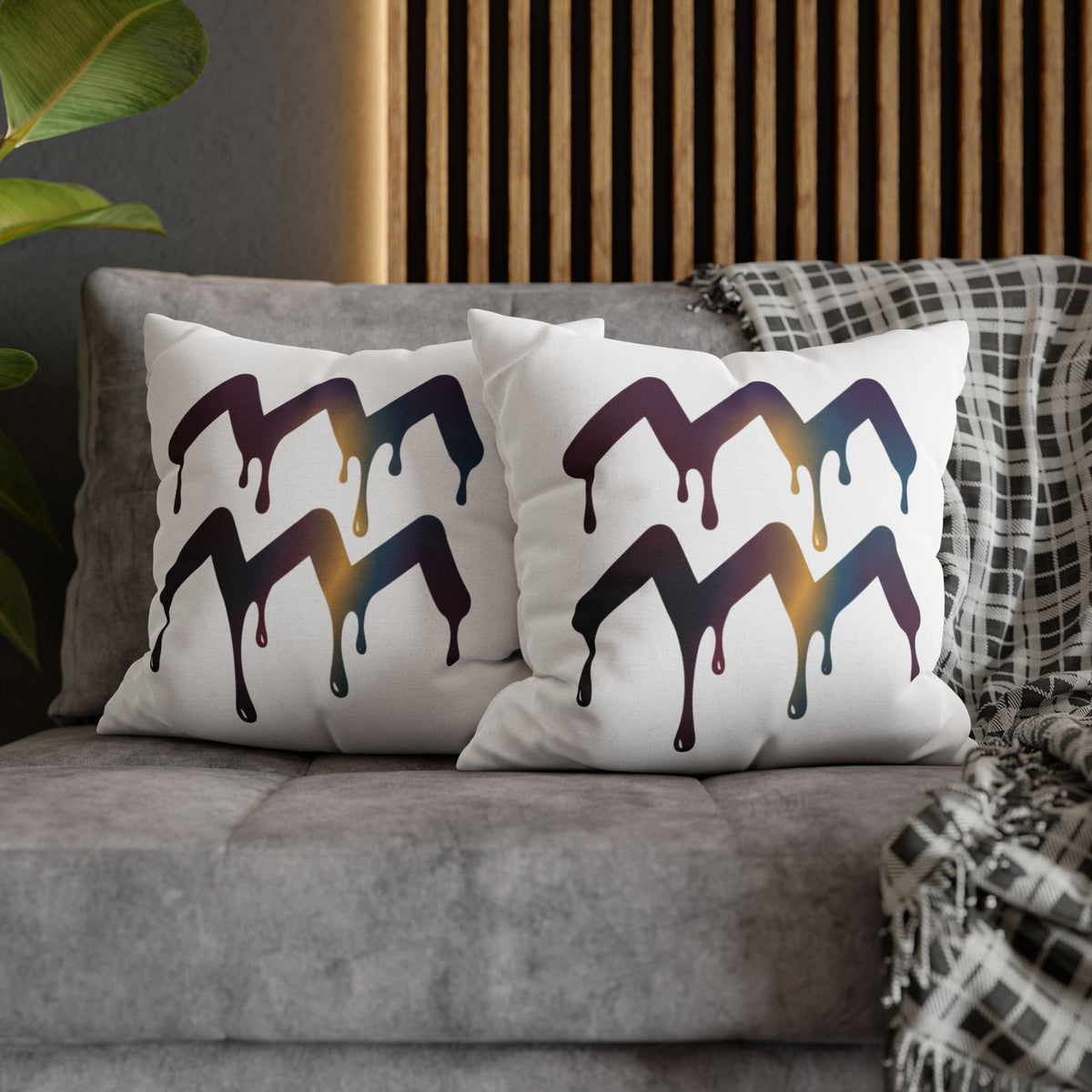 Dripping Aquarius Symbol Pillowcase — Zodiac Decorative Throw Pillow Cover