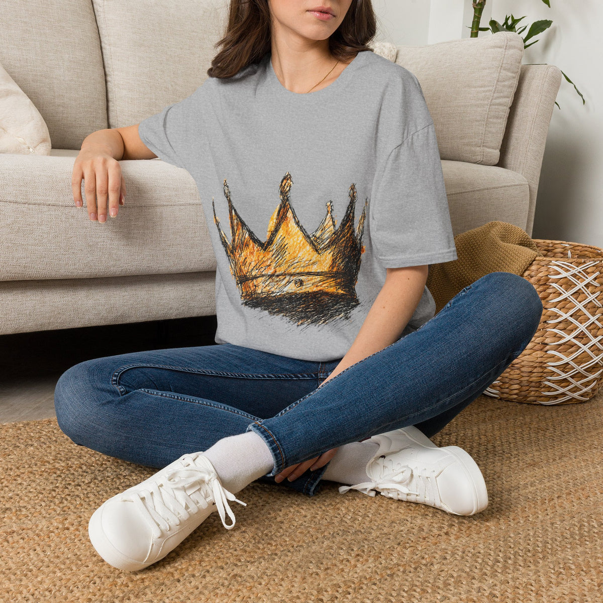 Crowned Sketch T‑Shirt — Hand‑Drawn Gold Crown Graphic Tee