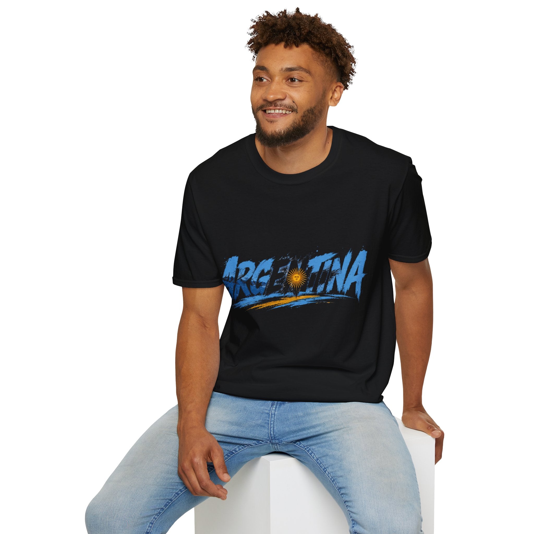 Argentina Graphic T-Shirt — Argentina Typography Tee with Sun & Flag Colors
