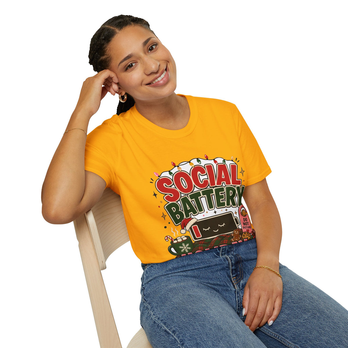 Social Battery Holiday T‑Shirt — Funny Christmas Recharge Graphic Tee