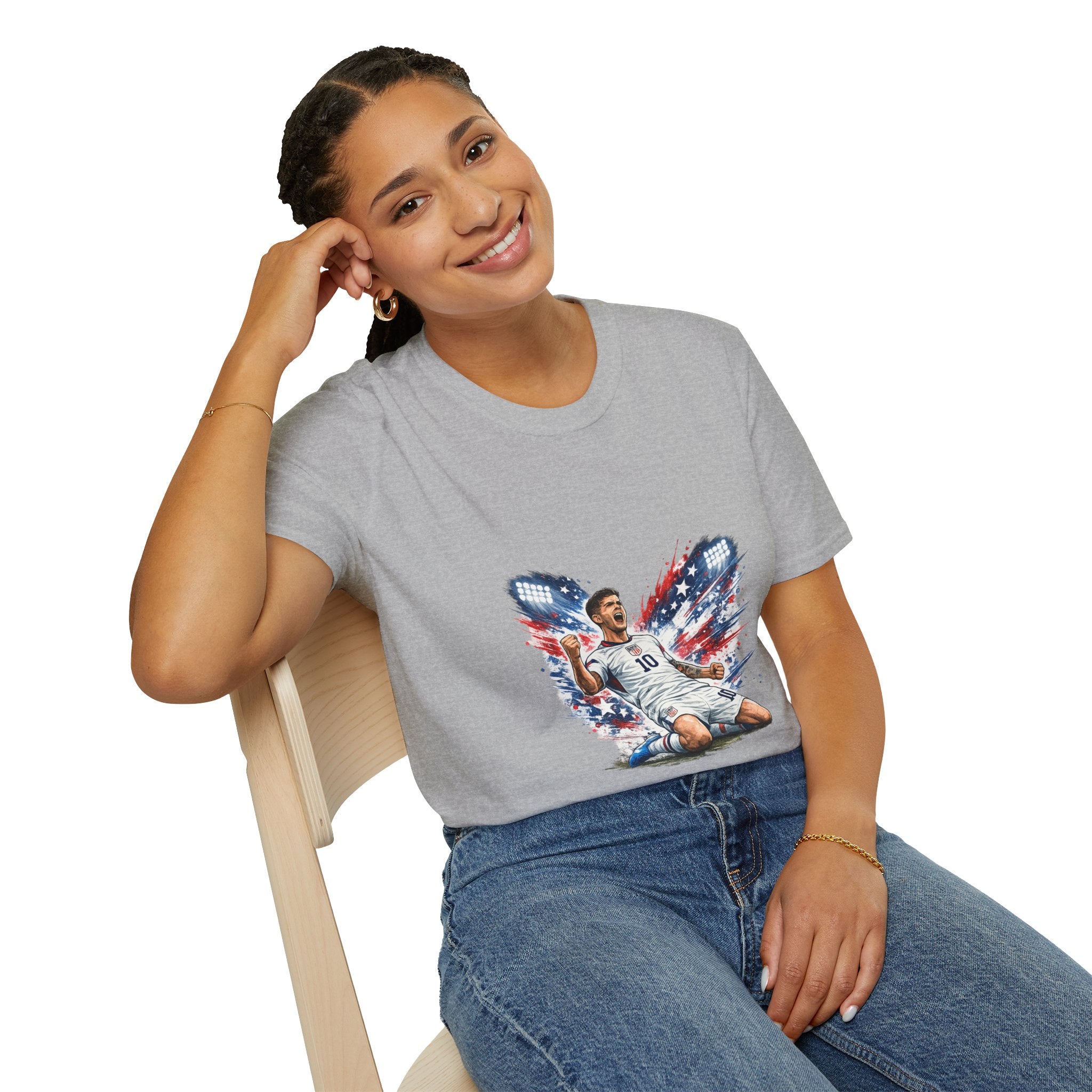 USA Soccer Player Flag T-Shirt — Patriotic Football Fan Tee