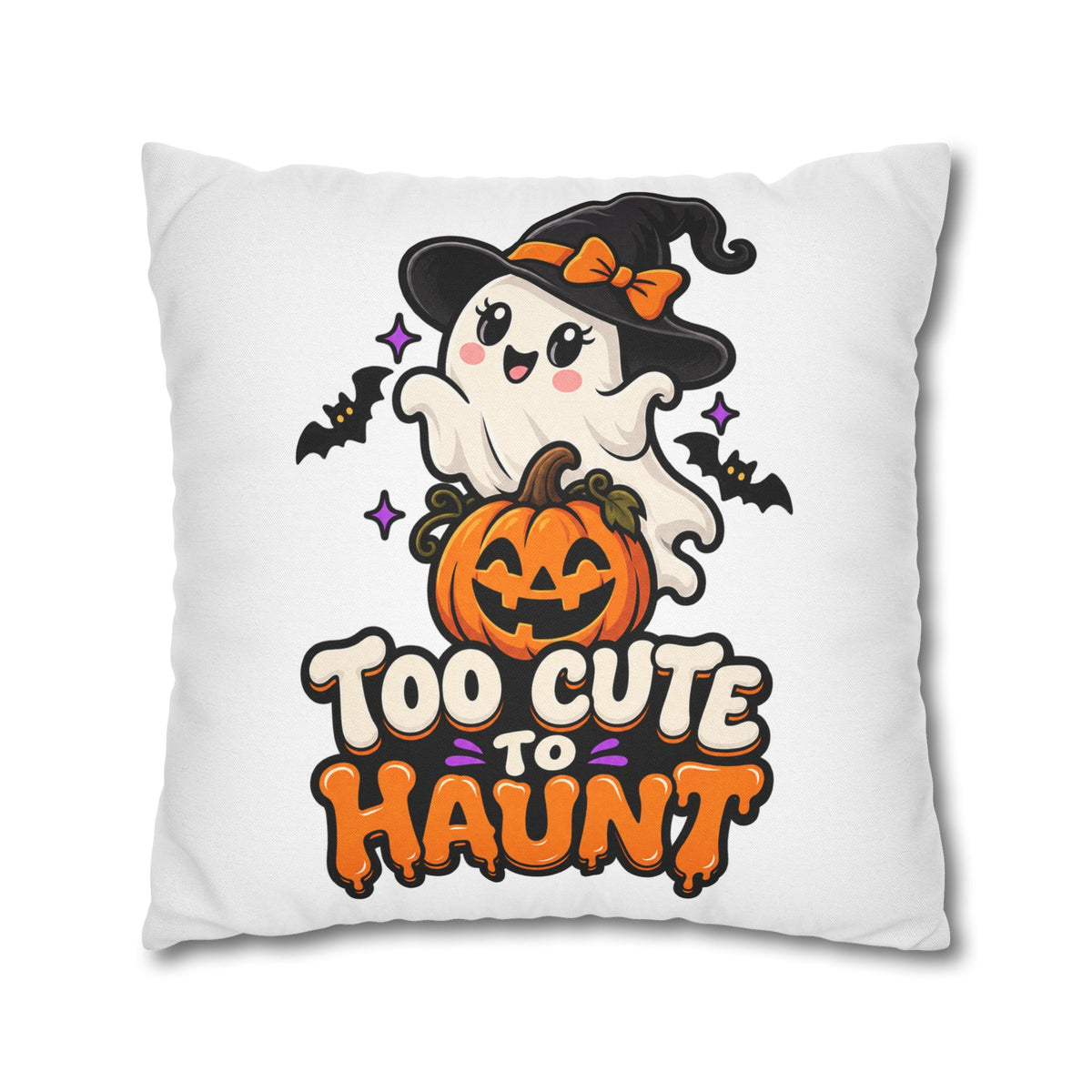 Halloween Pillowcase — "Too Cute to Haunt" Ghost Pumpkin Decorative Pillow Cover