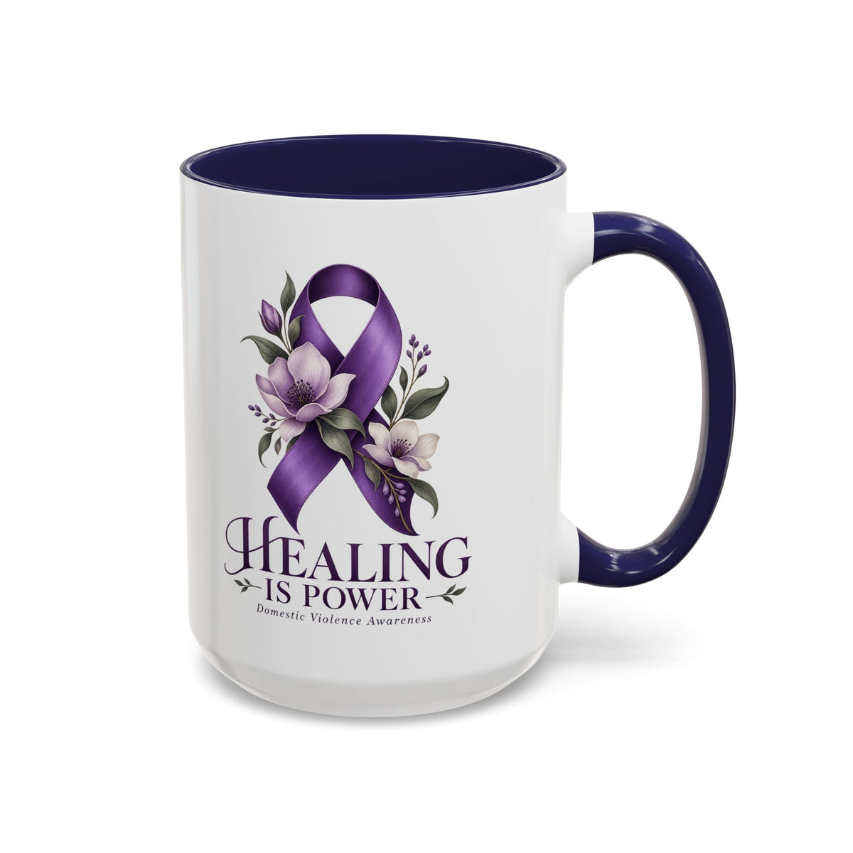 Healing Is Power Purple Ribbon Coffee Mug — Domestic Violence Awareness Accent Mug (11/15oz)