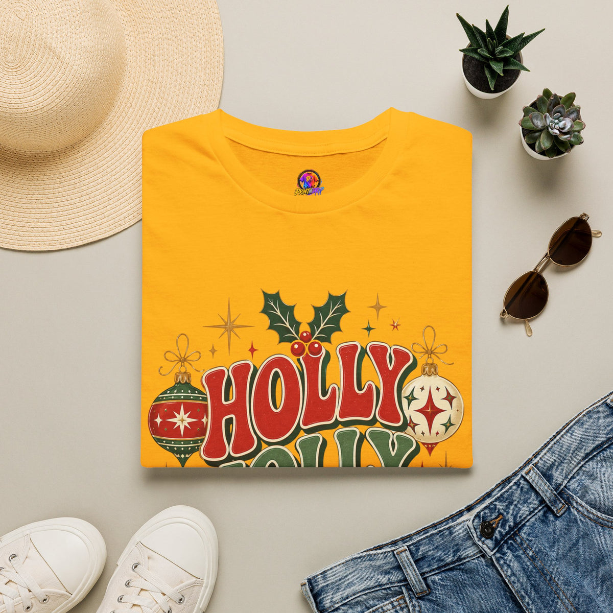 Holly Jolly Club Christmas T-Shirt — Retro Holiday Ornament Tee