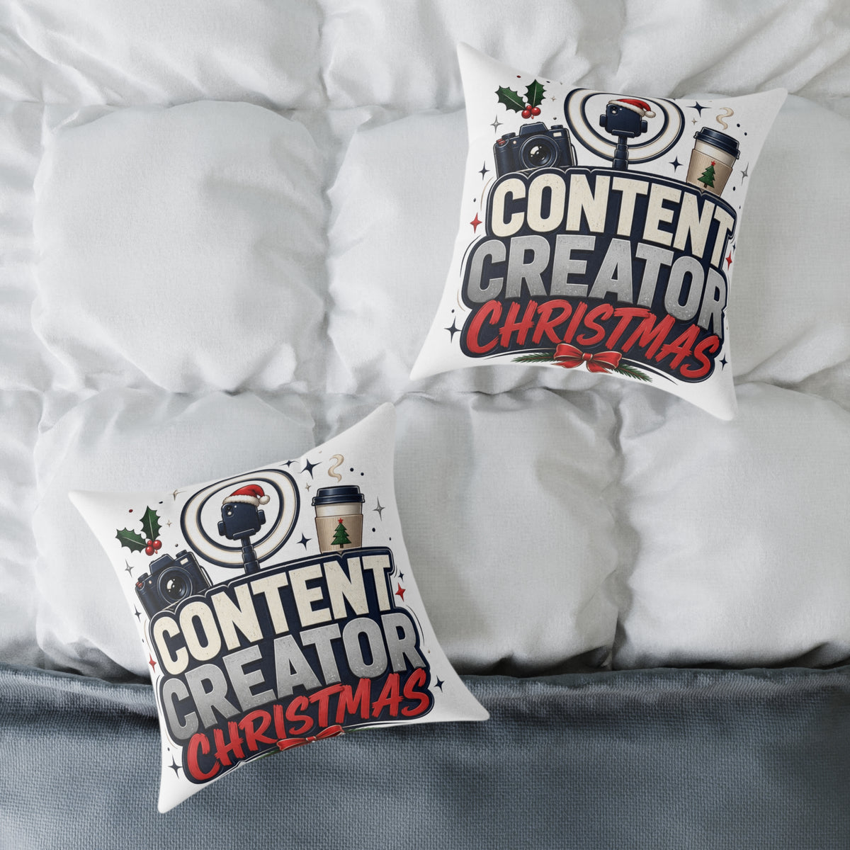 Modern Day Christmas Content Creator Christmas Square Poly Canvas Pillow
