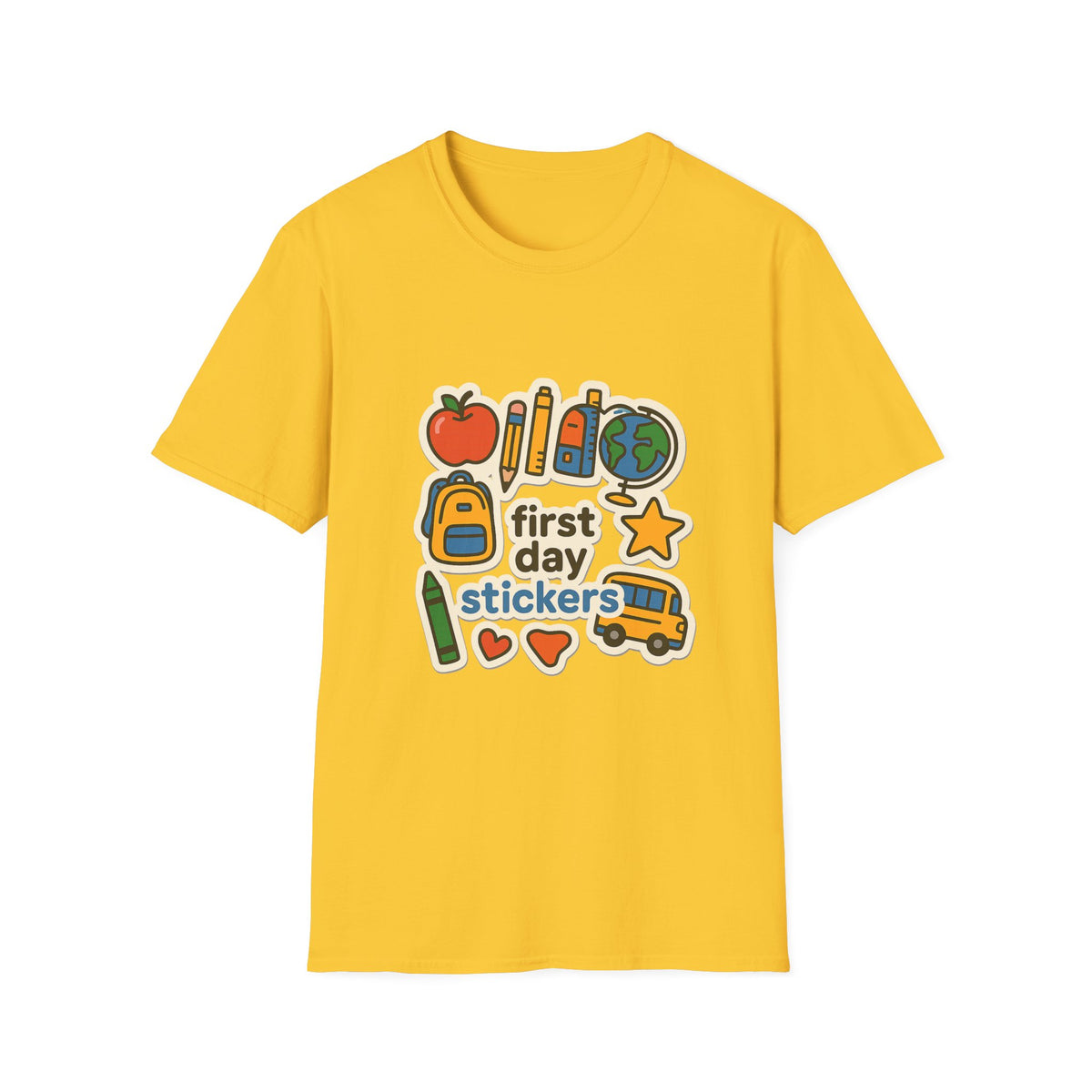 Teacher Sticker Icons T-Shirt — Cute Apple, Pencil & Globe School Tee - Trending Now - August 2026