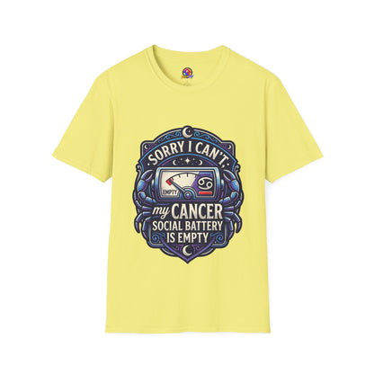 Cancer Support T-Shirt — "Sorry I Can't, My Cancer Social Battery Is Empty"