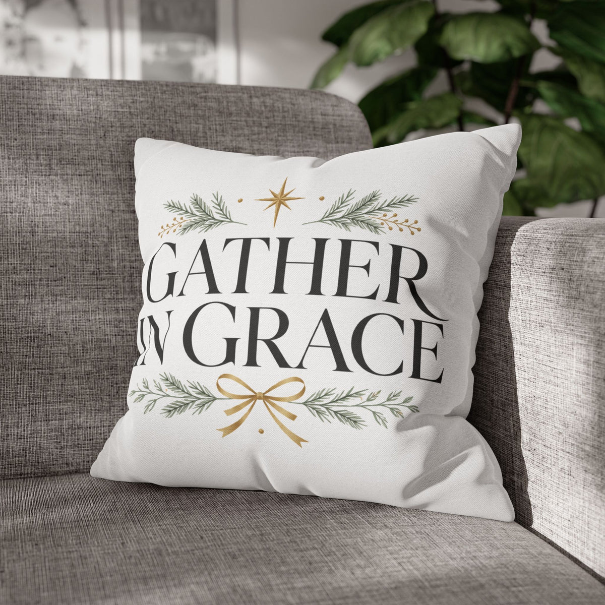Christmas Gather in Grace Decorative Pillowcase — Holiday Farmhouse Christmas Throw Pillow