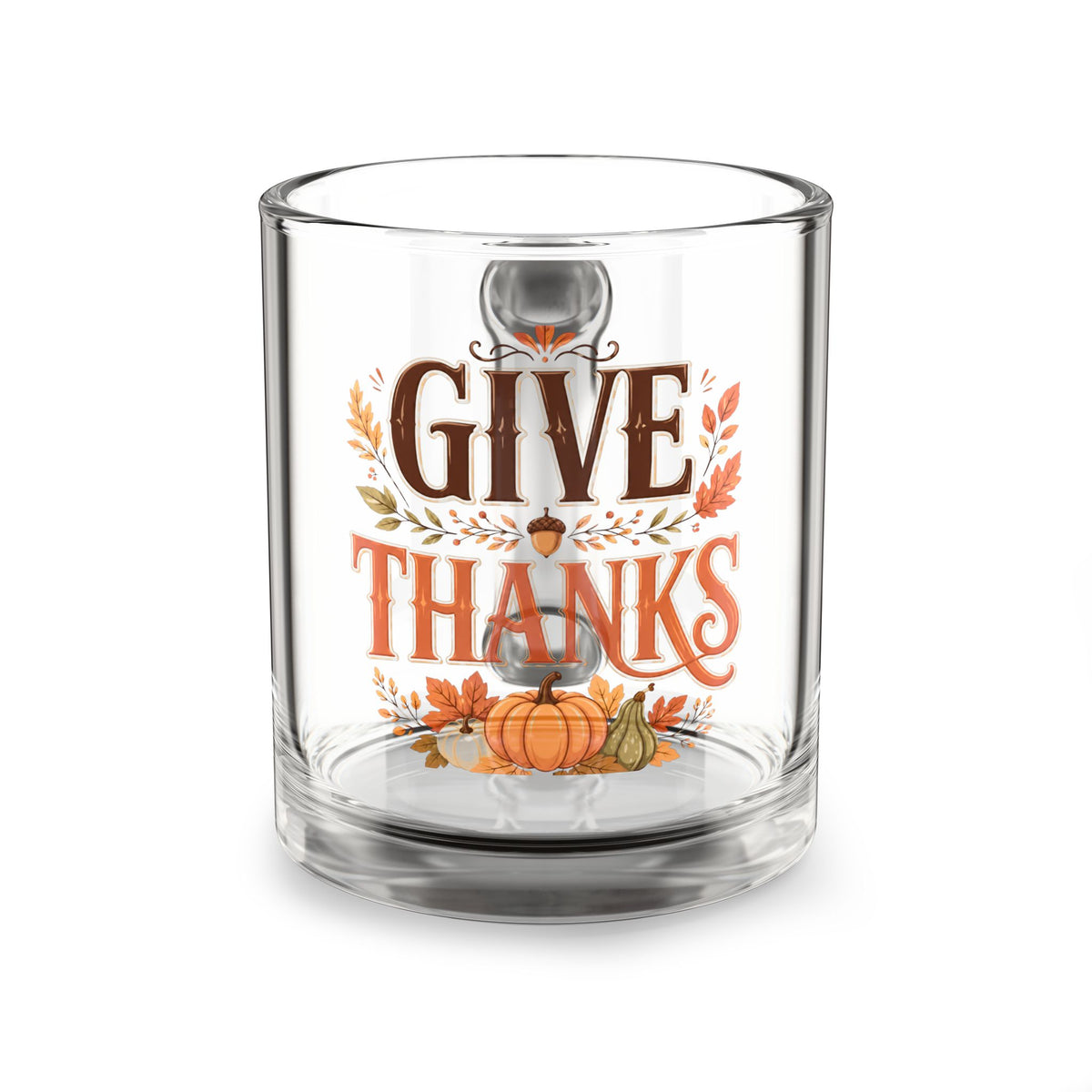 Give Thanks Glass Mug — 10oz Thanksgiving Pumpkin Mug