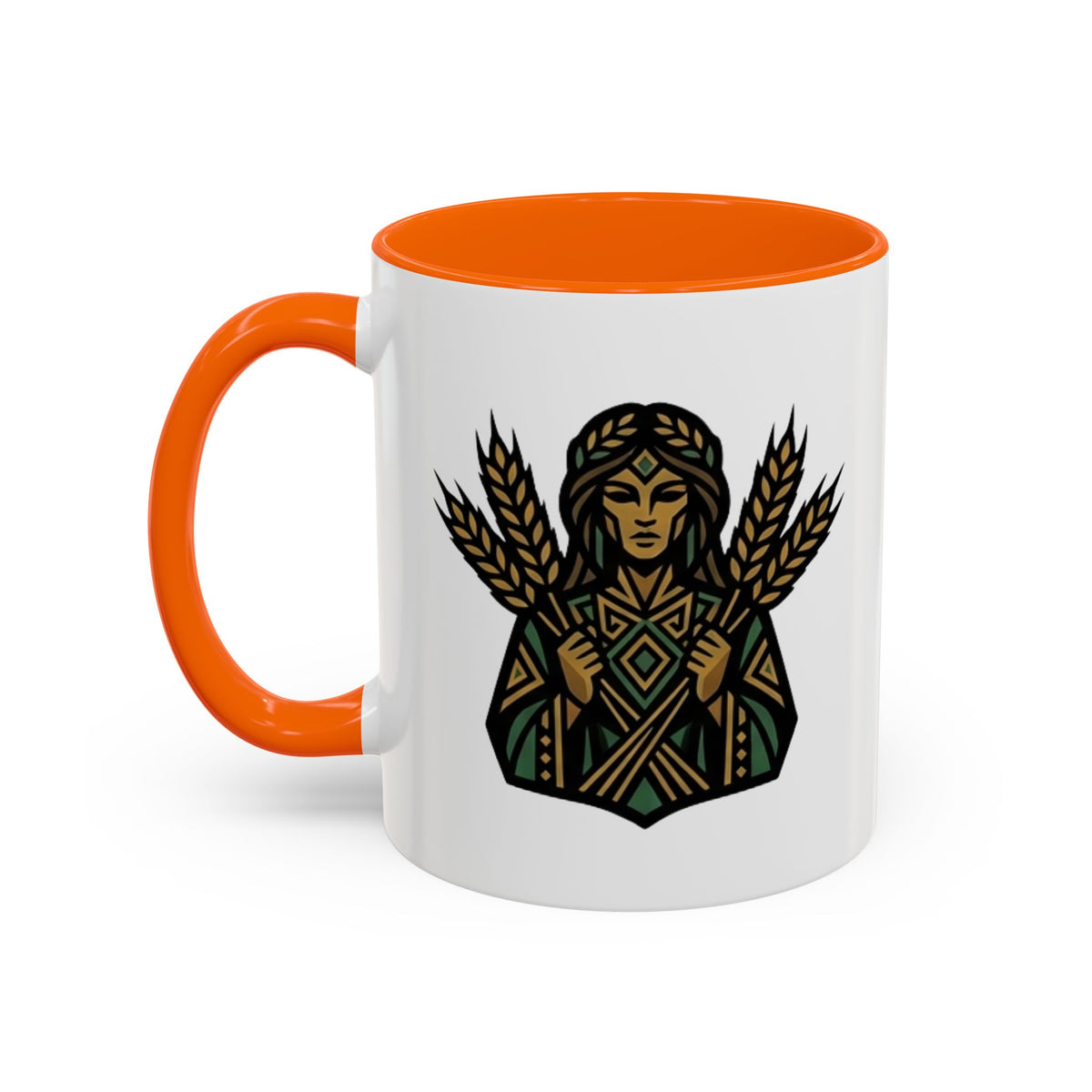 Virgo Zodiac Harvest Goddess Accent Coffee Mug — Rustic Wheat & Earthy Green Tribal Design