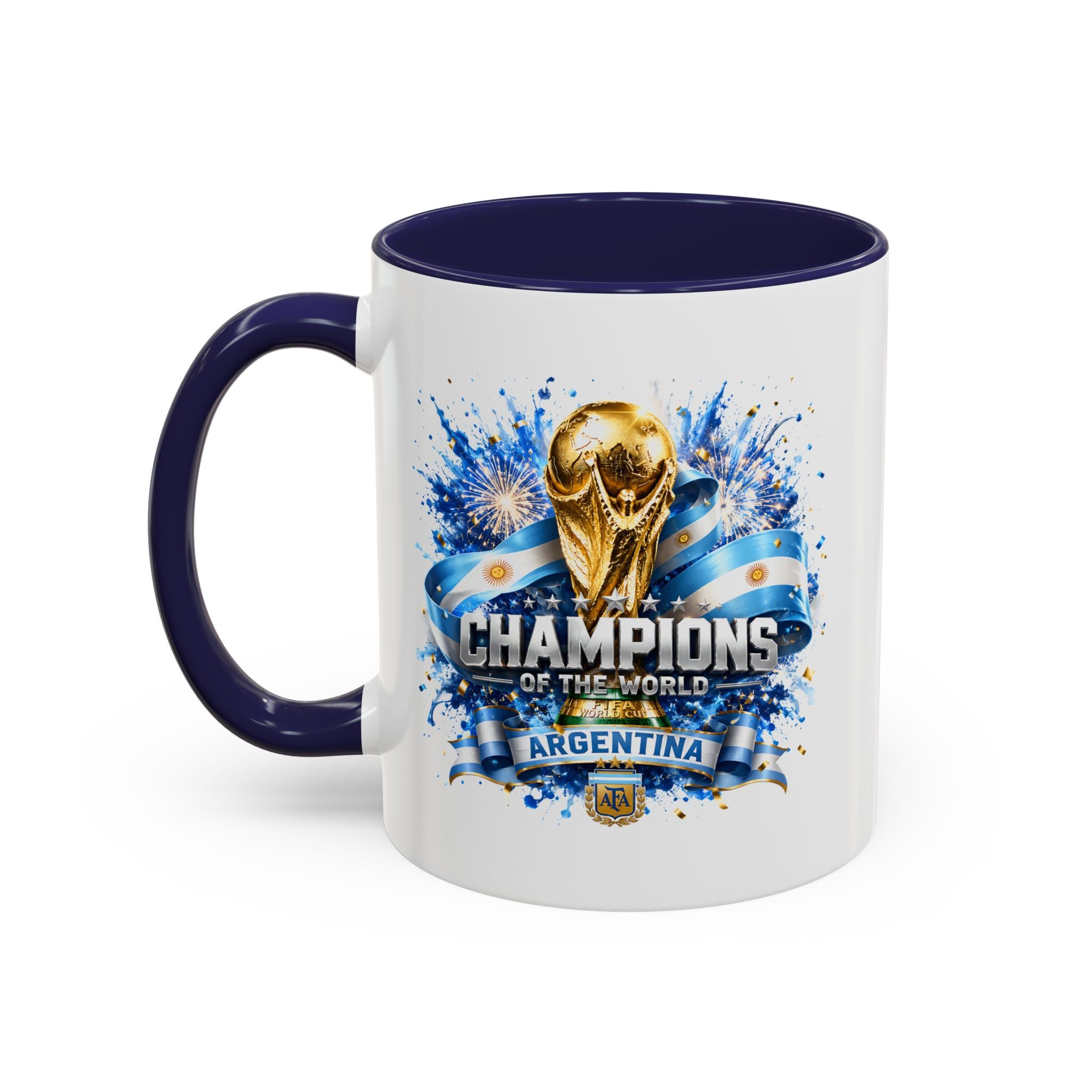 Argentina World Champions Coffee Mug — 'Champions of the World' Soccer Trophy Design