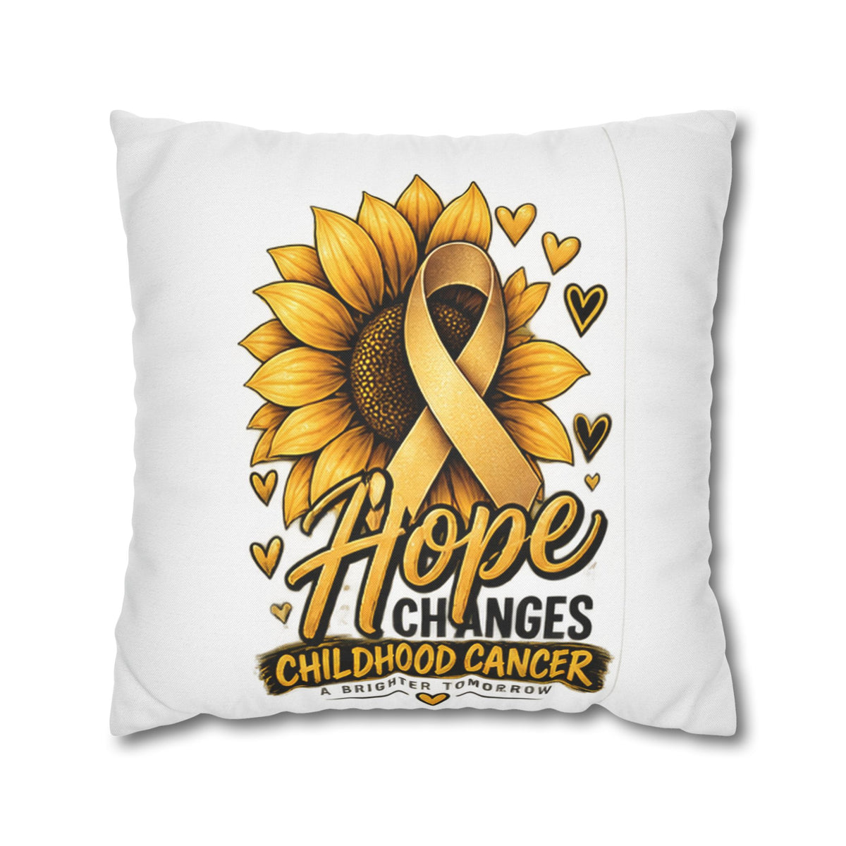 Childhood Cancer Awareness Pillow — "Hope Changes Childhood Cancer" Sunflower Ribbon Cushion