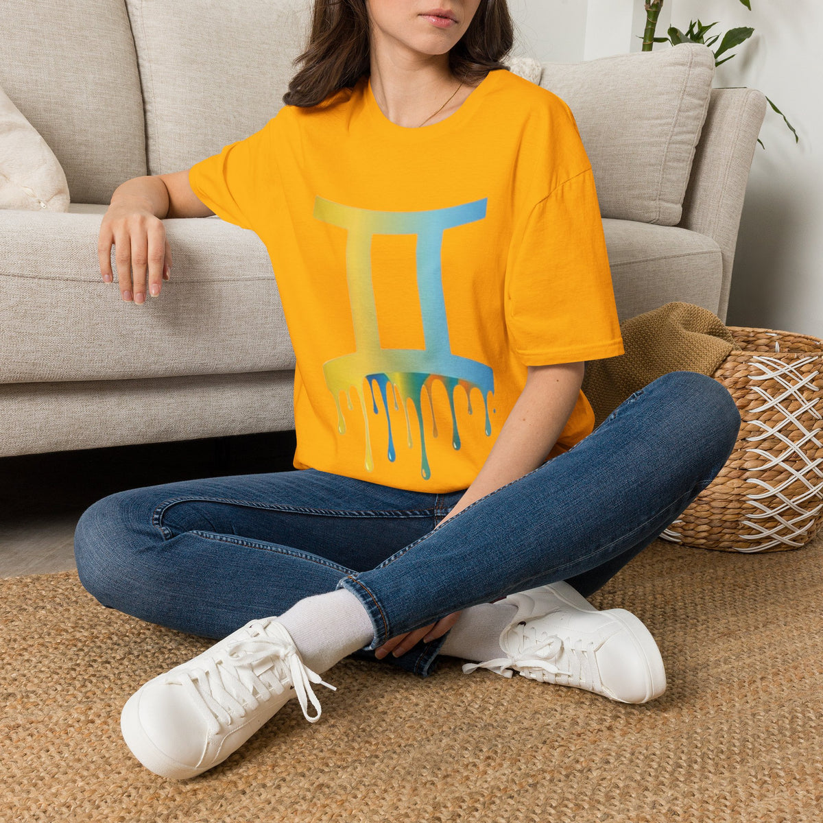Gemini Drip Zodiac T-Shirt — Rainbow Gemini Symbol Tee