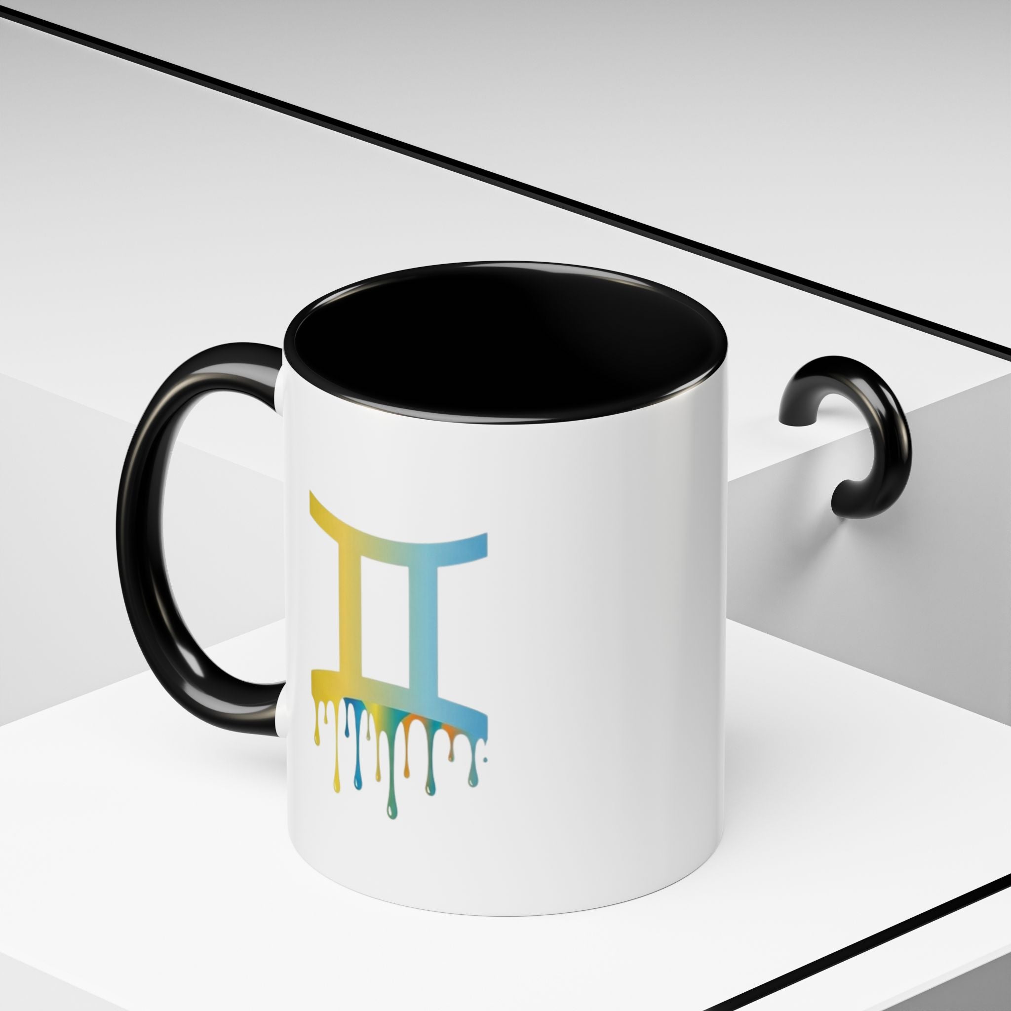 Gemini Zodiac Coffee Mug - Dripping Rainbow Gemini Symbol Accent Mug