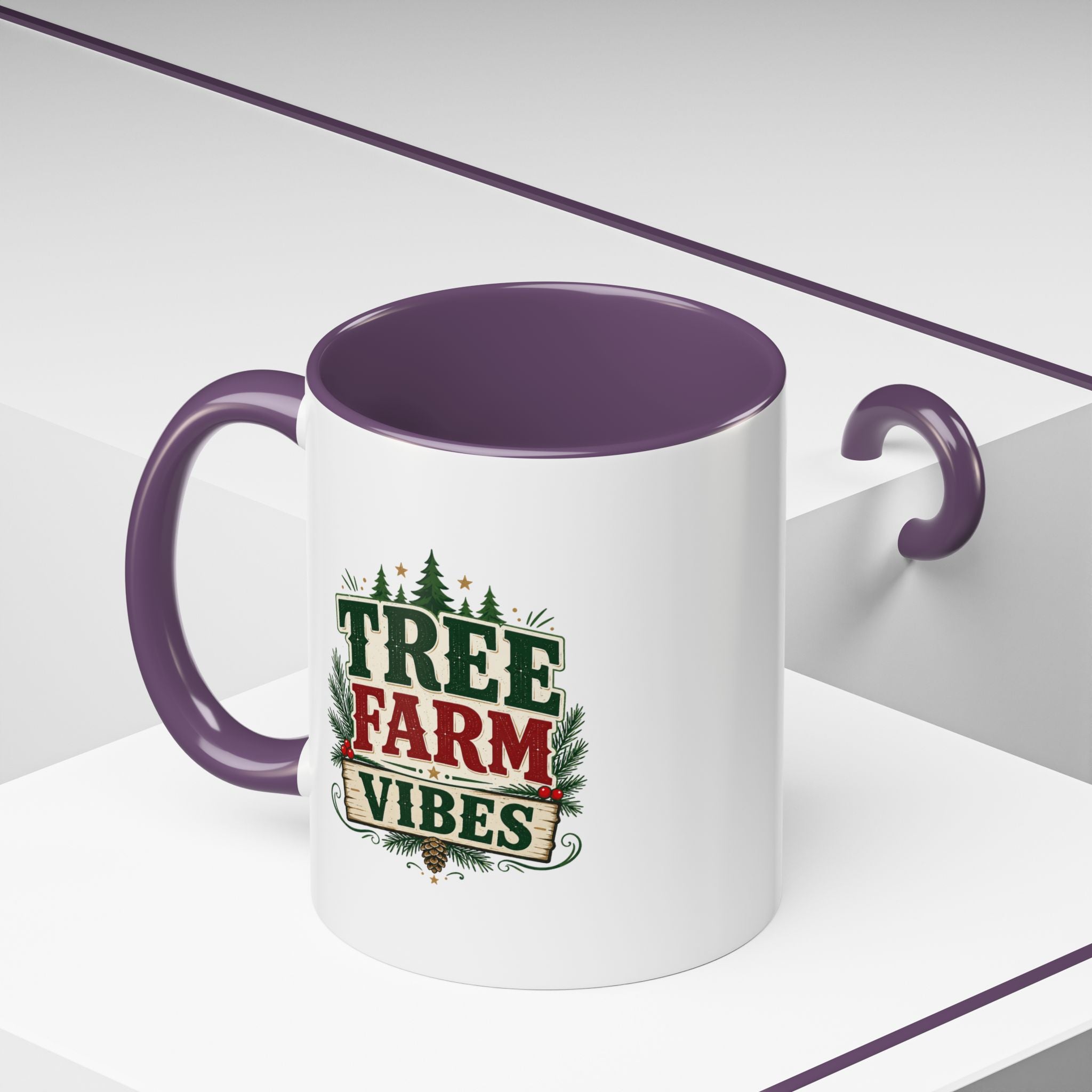 Tree Farm Vibes Accent Coffee Mug — Rustic Christmas Holiday Coffee Cup