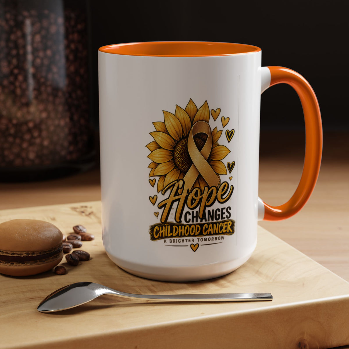 Hope Changes Childhood Cancer Mug – Gold Ribbon Sunflower Accent Coffee Cup (11/15oz)