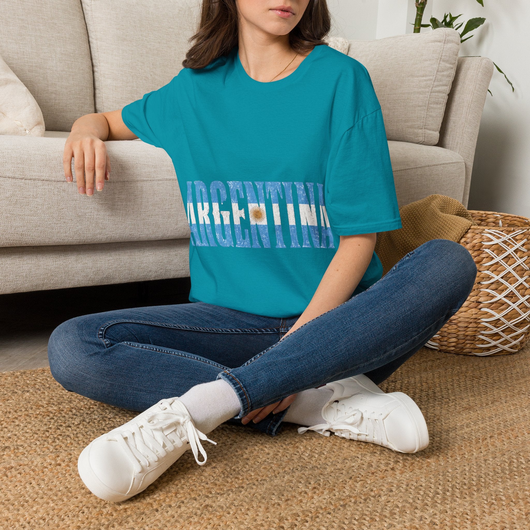 Argentina Beach Vibes T-Shirt — Distressed Blue "ARGENTINA" Graphic