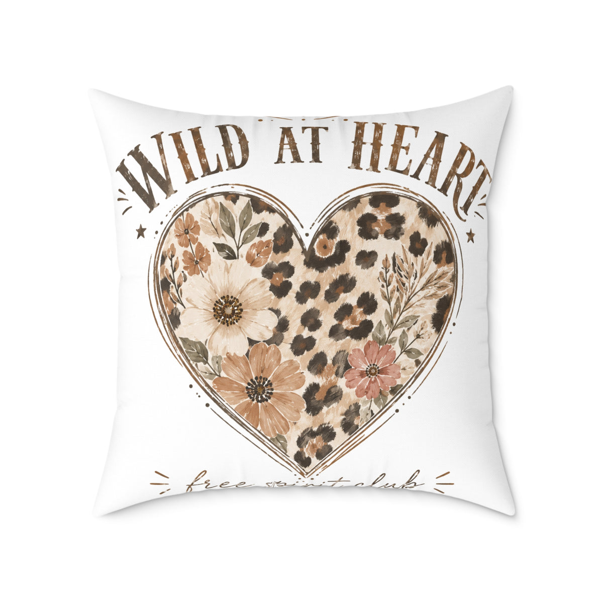 Wild at Heart Floral Leopard Heart Pillow  Milo Bailey Dog Dad Mom- Decorative Square Throw Pillow
