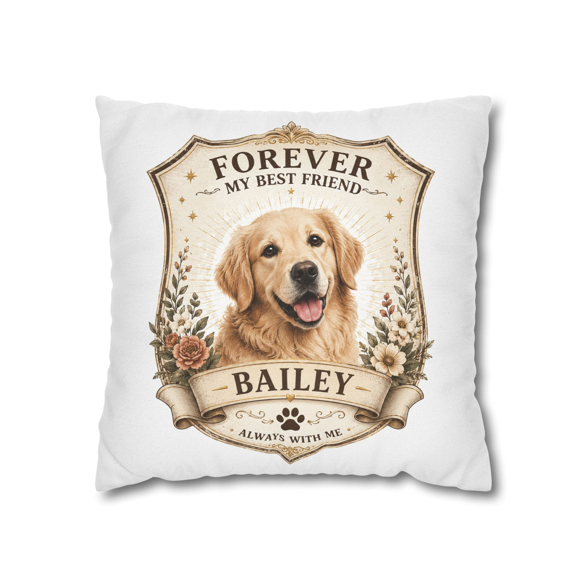 Milo Bailey Dog Dad Mom Forever My Best Friend Personalized Dog Pillowcase — Custom Pet Name Golden Retriever Memorial