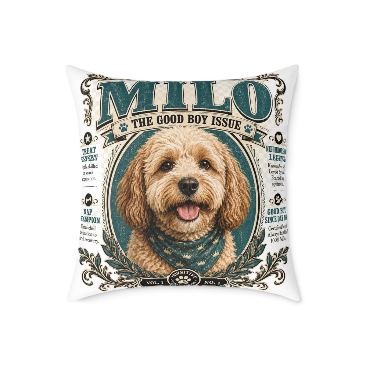 Personalized Dog Pillow - "Milo The Good Boy Issue" Decorative Pet Portrait Cushion  Milo Bailey Dog Dad Mom