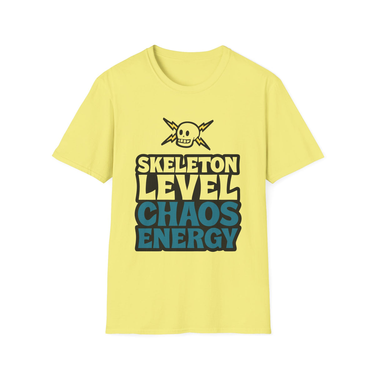 Skeleton Level Chaos Energy Teal Lightning Bolt T-Shirt - Edgy Alt Streetwear Graphic Tee - Trending Now - September 2026