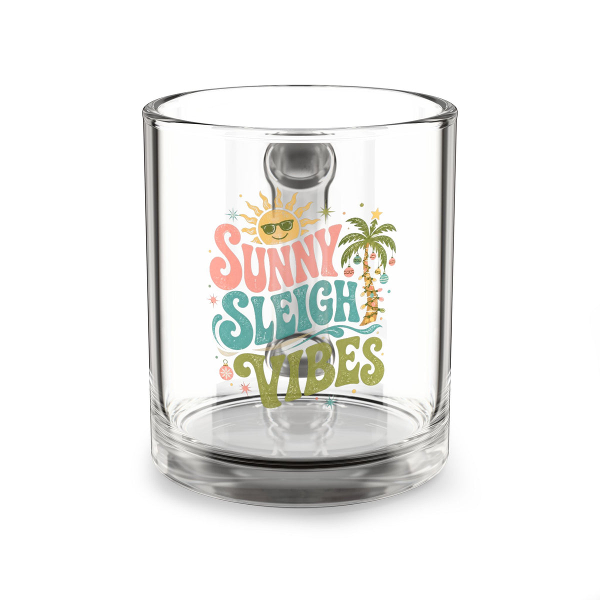 Modern Day Christmas Glass Mug  10oz Sunny Sleigh Vibes Glass Mug — 10oz Tropical Holiday Coffee Cup
