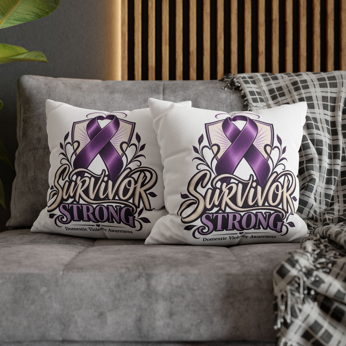 Survivor Strong Domestic Violence Awareness Square Pillowcase