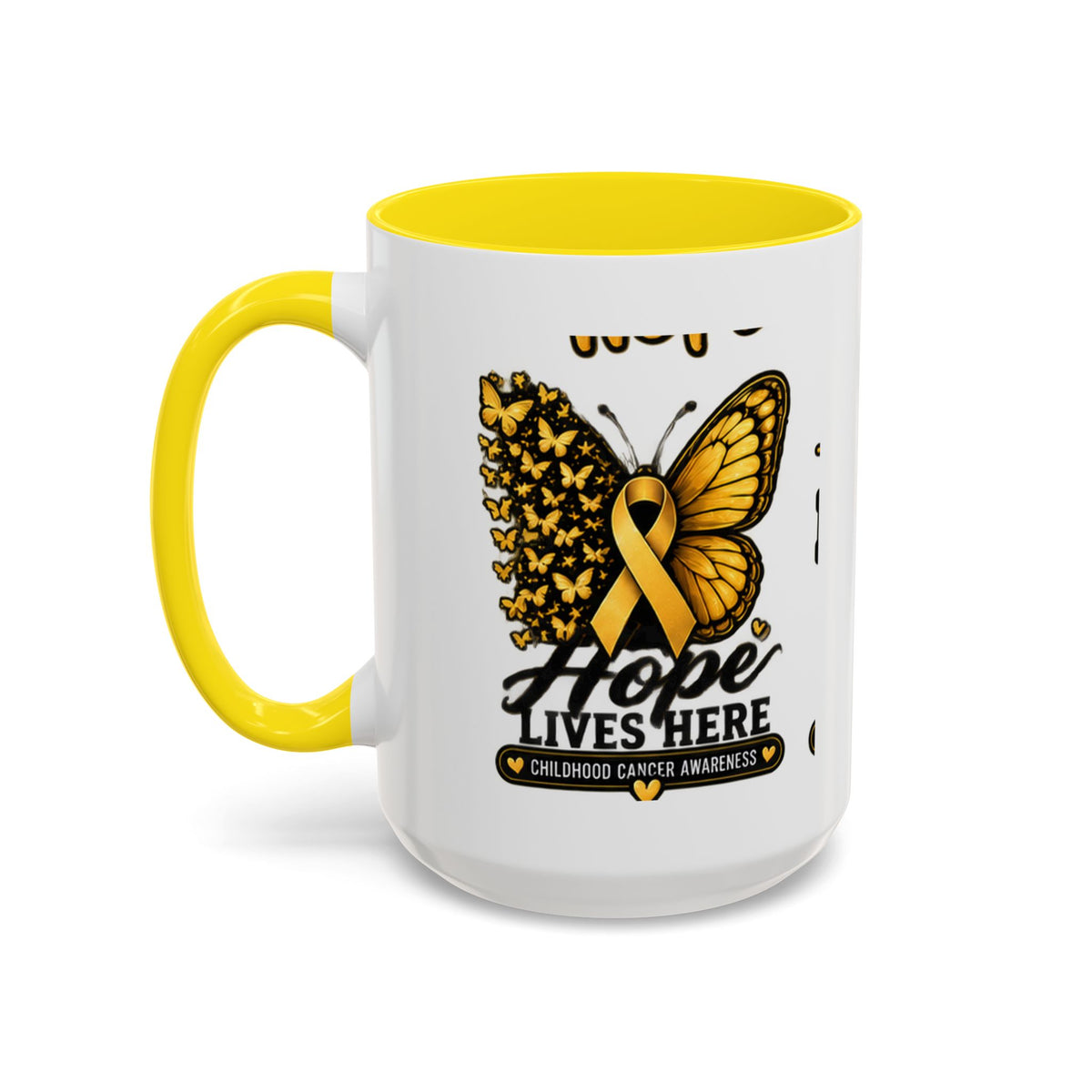 Children’s Cancer Awareness Accent Coffee Mug — "Hope Lives Here" (11/15oz)