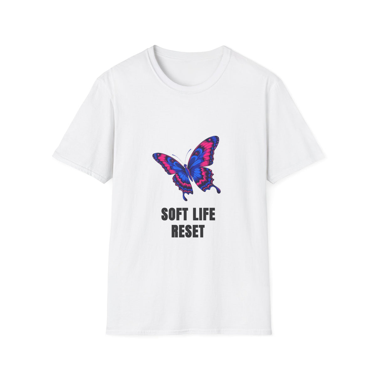 Butterfly 'Soft Life Reset' T-Shirt — Vibrant Pink & Blue Graphic Tee - Trending Now - August 2026