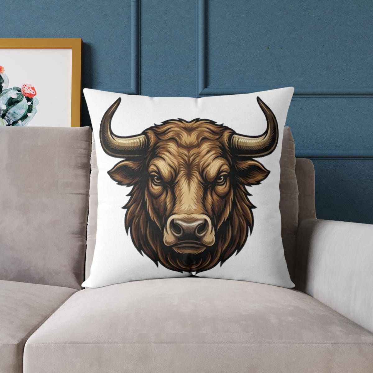 Taurus Bull Head  Square Poly Canvas Pillow