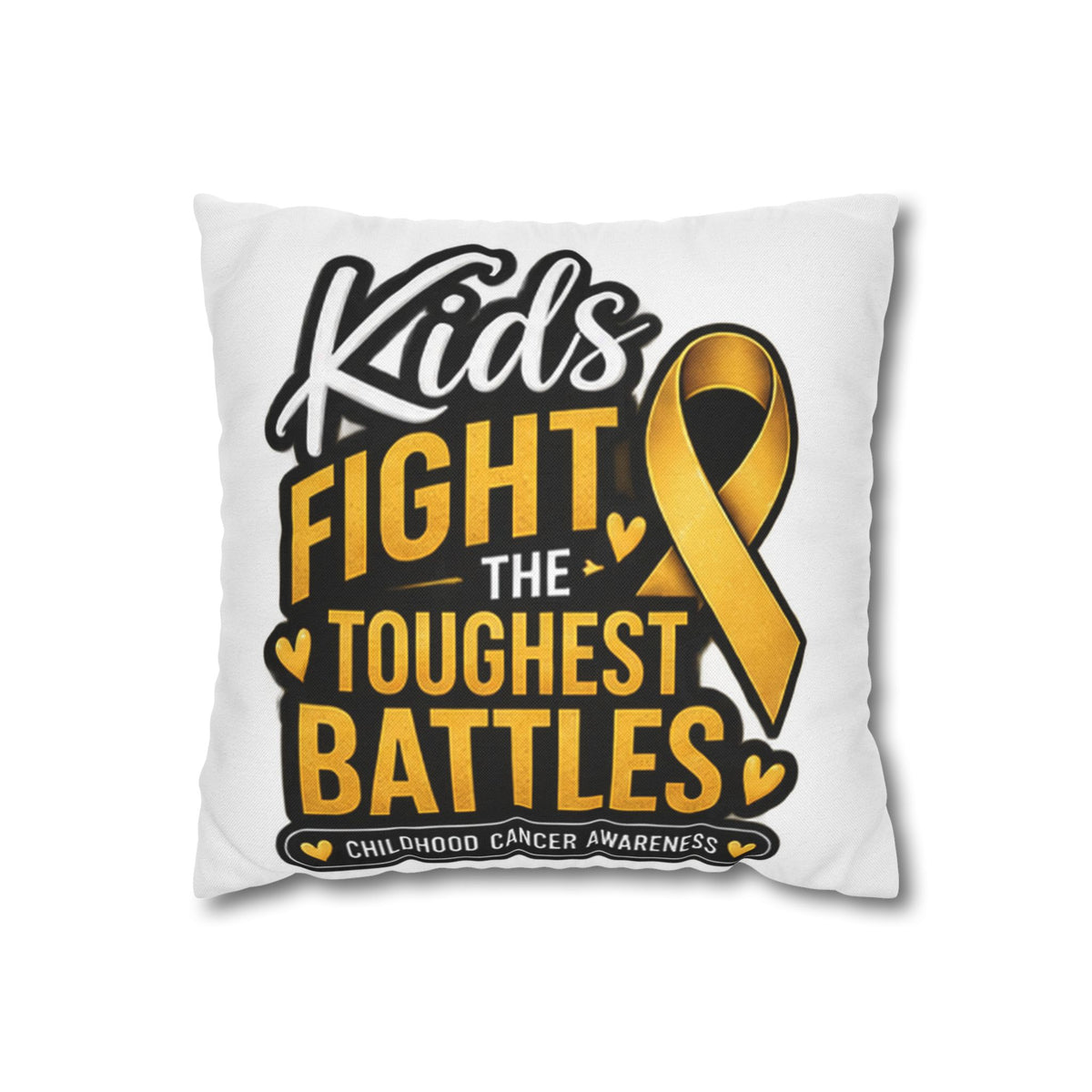 Childhood Cancer Awareness Pillowcase – “Kids Fight the Toughest Battles” Gold Ribbon Throw Pillow