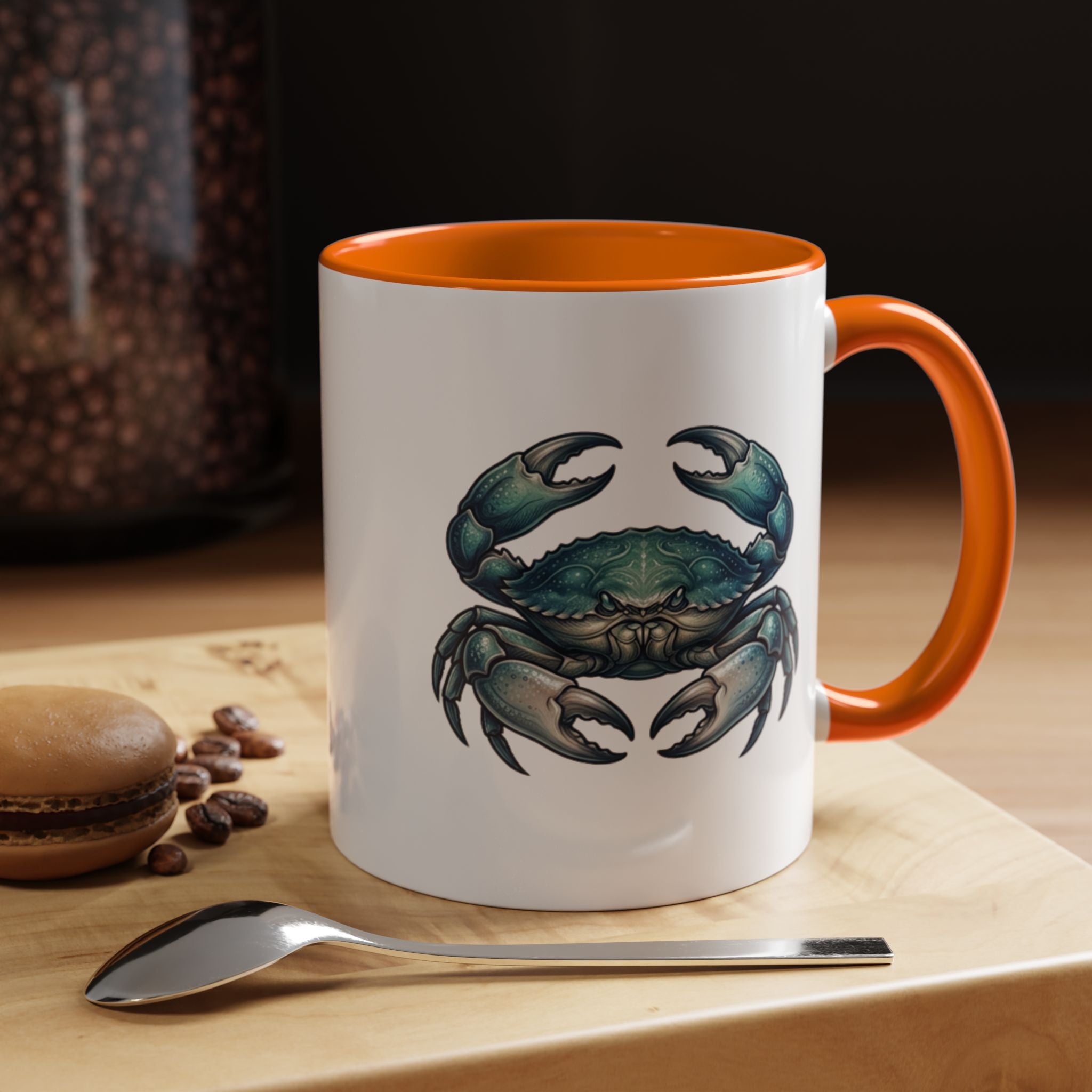 Crab Accent Coffee Mug – Blue Coastal Crab Artwork