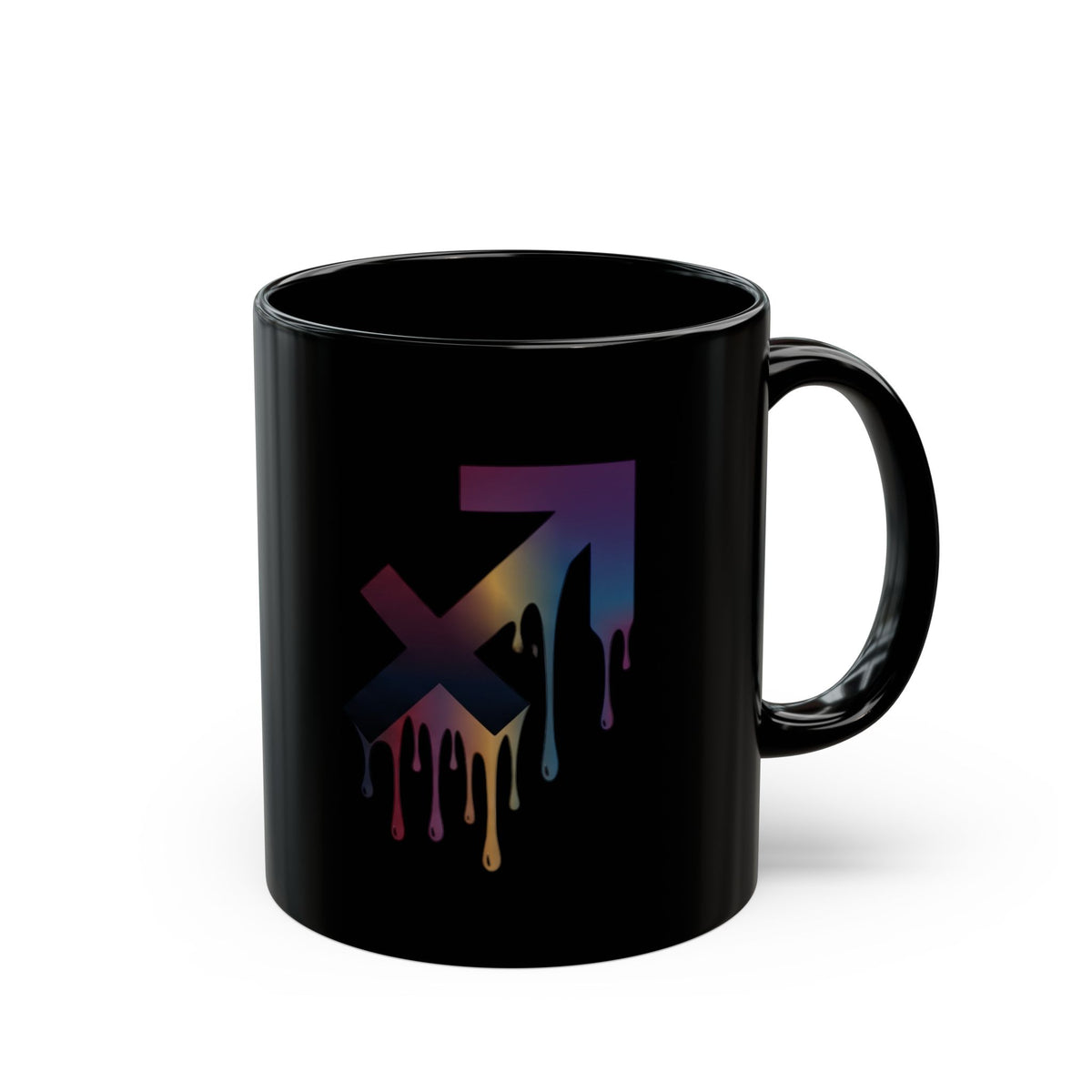 Sagittarius Zodiac Dripping Rainbow Mars Symbol Mug — LGBTQ+ Pride Coffee Cup