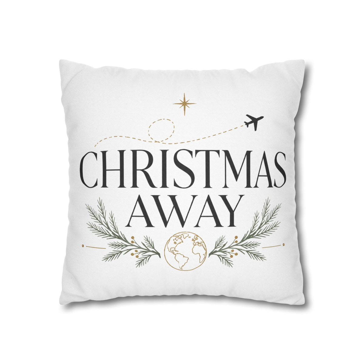 Christmas Away Square Pillowcase – Travel-Themed Holiday Decorative Pillow