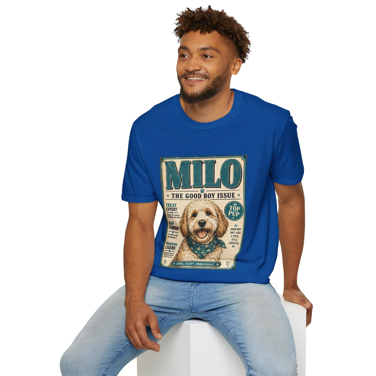 Milo 'The Good Boy Issue' Dog T‑Shirt — Vintage Puppy Magazine Design